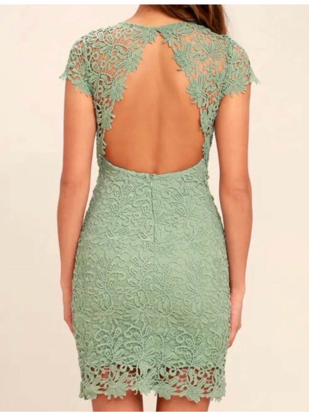 Lulu's Mint Green Lace Open-Back Sheath Dress